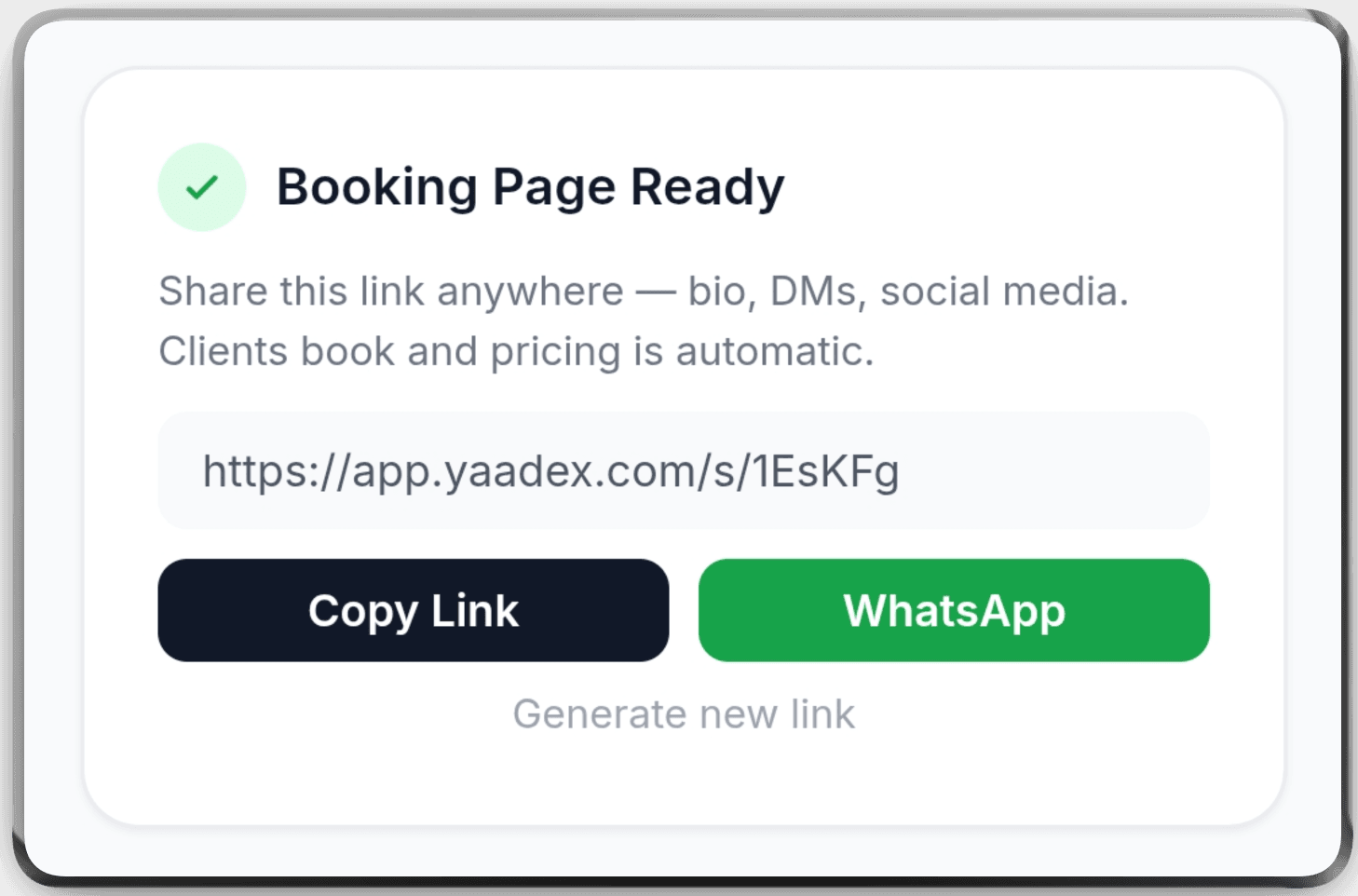 Booking link created