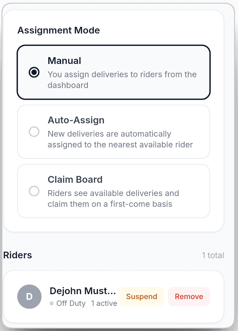 Delivery assignment modes